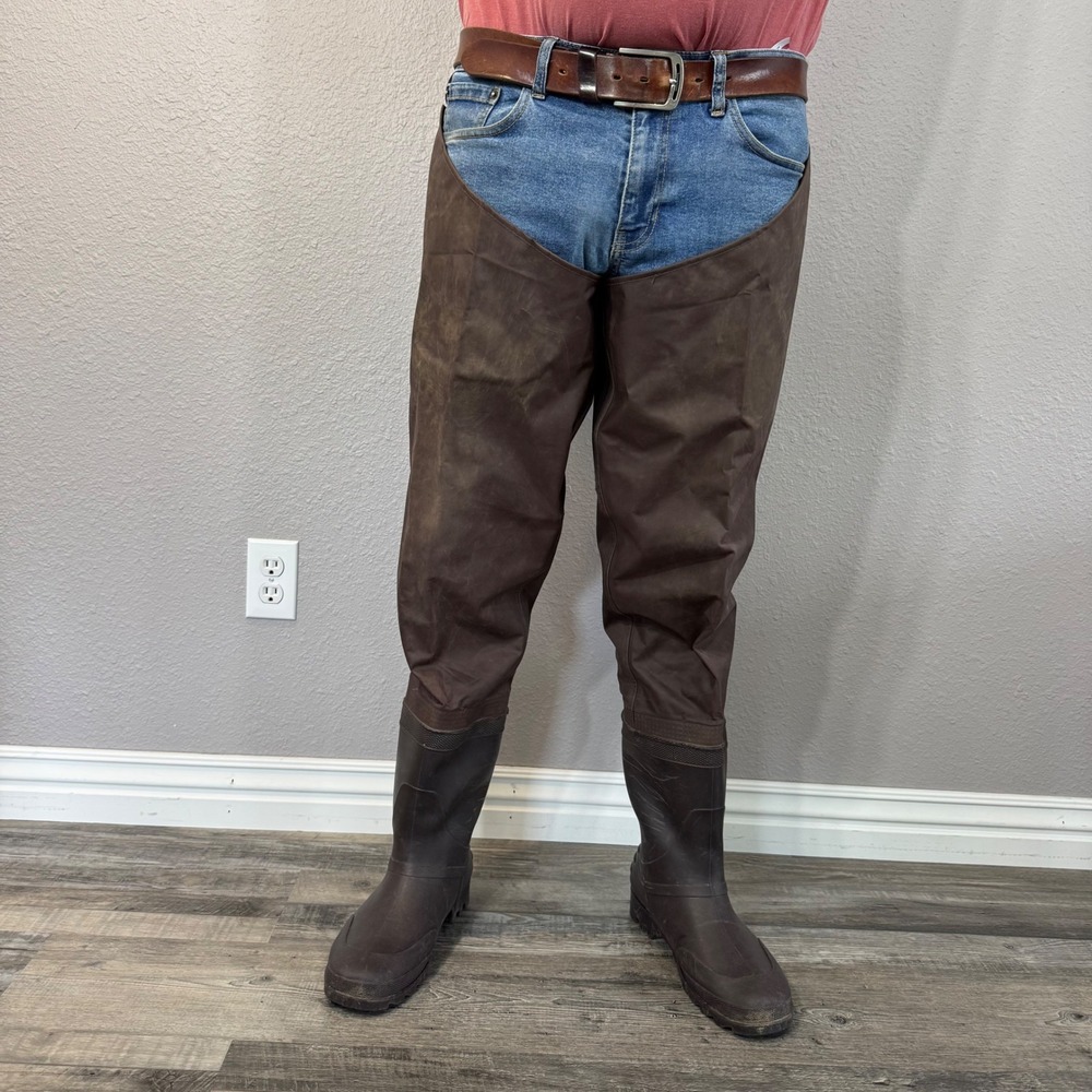 Greenwater Men's Size 13 Brown Nylon PVC Waterproof Fishing Hip Waders Boots